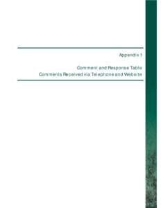 Appendix 1 Comment and Response Table Comments Received via Telephone and Website Table 1A: Written Comment and Response Table on the Evaluation of Short-List of Sites and the Identification of Consultant’s Preferred 