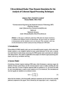 Ultrawideband Radar Time Domain Simulation for the Analysis of Coherent Signal Processing Techniques Johannes Fink∗ , Friedrich K. Jondral∗ Thomas B¨achle† , Oliver Prinz†  ∗