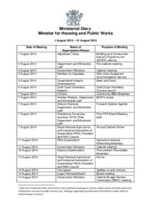 Ministerial Diary: Minister for Housing and Public Works