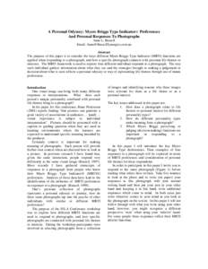 A Personal Odyssey: Myers Briggs Type Indicator Preferences And Personal Responses To Photographs Anne L. Russell Email:  Abstract The purpose of this paper is to consider the ways differen