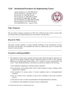 Institutional Procedures for Implementing Tenure Approved February 27, 1995 (MORevised October 13, 1995 (MORevised July 26, 1996 (MO)