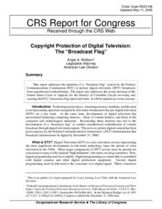 Copyright Protection of Digital Television: The "Broadcast Flag"