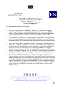 EN  COU CIL OF THE EUROPEA U IO  Council conclusions on Egypt