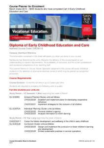 Course Planner for Enrolment March Intake 2015 – NEW Students who have completed Cert III Early Childhood Education and Care Diploma of Early Childhood Education and Care National Course Code: CHC50113