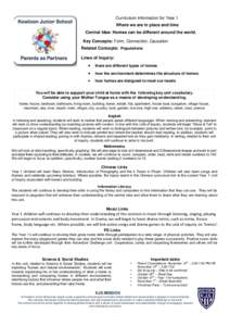 Curriculum information for Year 1 Where we are in place and time Central Idea: Homes can be different around the world. Key Concepts: Form, Connection, Causation Related Concepts: Populations Lines of Inquiry: