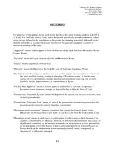 Chevron U.S.A. Products Company Chevron Salt Lake Refinery Post-Closure Permit Reissued: August 31, 2007 Modified: June 2014