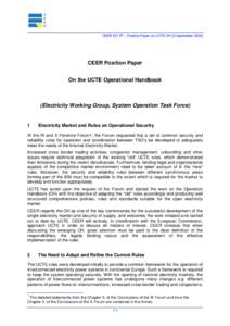 CEER SO TF – Position Paper on UCTE OH [3 September[removed]CEER Position Paper On the UCTE Operational Handbook  (Electricity Working Group, System Operation Task Force)