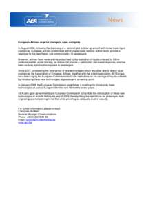 Association of European Airlines News  European Airlines urge for change in rules on liquids