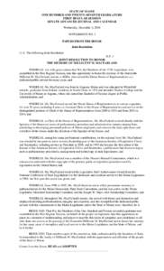 STATE OF MAINE ONE HUNDRED AND TWENTY-SEVENTH LEGISLATURE FIRST REGULAR SESSION SENATE ADVANCED JOURNAL AND CALENDAR Wednesday, December 3, 2014 SUPPLEMENT NO. 3