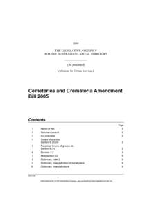 2005  THE LEGISLATIVE ASSEMBLY FOR THE AUSTRALIAN CAPITAL TERRITORY (As presented) (Minister for Urban Services)