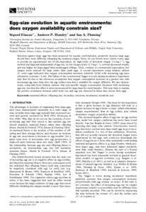 Received 23 May 2002 Accepted 17 July 2002 Published online 14 October 2002 Egg-size evolution in aquatic environments: does oxygen availability constrain size?