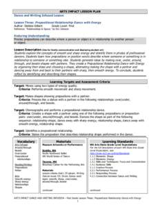 ARTS IMPACT LESSON PLAN Dance and Writing Infused Lesson Lesson Three: Prepositional Relationship Dance with Energy Author: Debbie Gilbert Grade Level: First Reference: “Relationships in Space,” by Eric Johnson