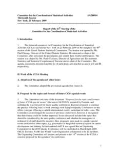 Committee for the Coordination of Statistical Activities SA[removed]Thirteenth Session New York, 23 February 2009 =============================================================== Report of the 13th Meeting of the