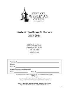 Student Handbook & Planner[removed]Frederica Street Owensboro, KY[removed]3111 www.kwc.edu