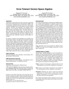 Error-Tolerant Version Space Algebra  ∗ Eugene R. Creswick Stottler Henke Associates, Inc.