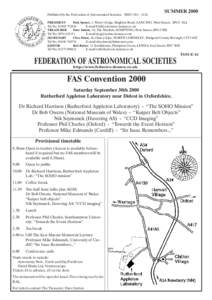 Published by the Federation of Astronomical Societies ISSNSUMMER 2000 PRESIDENT Pam Spence, 1, Water’s Edge, Brighton Road, LANCING, West Sussex, BN15 8LL