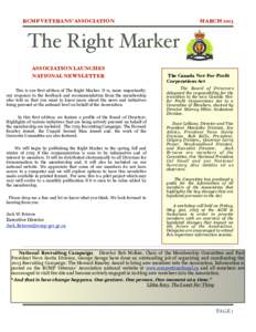 RCMP VETERANS’ ASSOCIATION !  MARCH 2013 The Right Marker ASSOCIATION LAUNCHES
