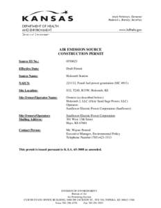 Air Emmision Source Construction Permit[removed]Draft Permit - Holcomb Station - Sunflower Electric Power Corporation - S32, T24S, R33W, Holcomb, KS