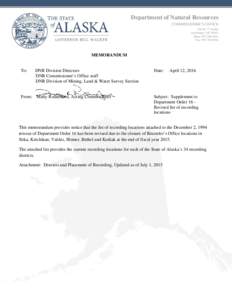 Department of Natural Resources  COMMISSIONER’S OFFICE 550 W. 7th #1400 Anchorage, AKMain: Fax: 