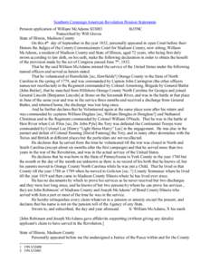 Southern Campaign American Revolution Pension Statements Pension application of William McAdams S33083 fn35NC Transcribed by Will Graves State of Illinois, Madison County On this 4th day of September in the year 1832, pe