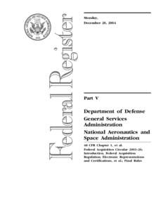Monday, December 20, 2004 Part V  Department of Defense