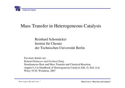 Institut für Chemie  Mass Transfer in Heterogeneous Catalysis Reinhard Schomäcker Institut für Chemie der Technischen Universität Berlin