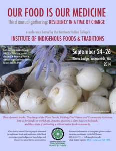 Our Food is Our Medicine Third annual gathering: Resiliency in a Time of Change a conference hosted by the Northwest Indian College’s Institute of Indigenous Foods & Traditions Early bird registration through