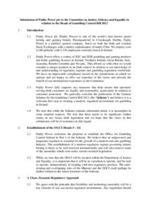 Submission of Paddy Power plc to the Committee on Justice, Defence and Equality in relation to the Heads of Gambling Control Bill[removed].