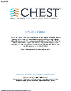 Page 1 of 91  ONLINE FIRST This is an Online First, unedited version of this article. The final, edited version will appear in a numbered issue of CHEST and may contain substantive changes. We encourage readers to check 