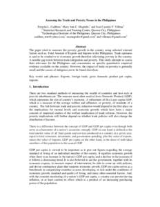 Assessing the Trade and Poverty Nexus in the Philippines Teresita L. Cadiben,1 Mary Ann C. Magtulis,2 and Ivan Cassidy F. Villena3 1,2 Statistical Research and Training Center, Quezon City, Philippines 3 Technological In