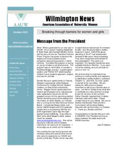Wilmington News American Association of University Women October 2012 Find us online: http://wilmington-nc.aauw.net