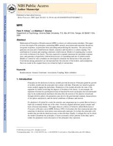 NIH Public Access Author Manuscript Behav Processes. Author manuscript; available in PMC 2009 August 10. NIH-PA Author Manuscript