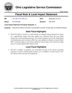 Ohio Legislative Service Commission Joseph Rogers Fiscal Note & Local Impact Statement Bill: