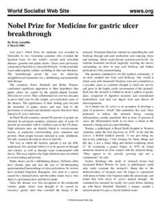 World Socialist Web Site  wsws.org Nobel Prize for Medicine for gastric ulcer breakthrough