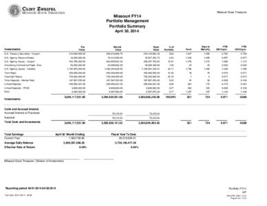 Missouri State Treasurer  Missouri FY14 Portfolio Management Portfolio Summary April 30, 2014