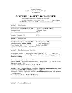 Keyano Aromatics 2392 Route 9 Mechanicville NY[removed]5310 MATERIAL SAFETY DATA SHEETS National Poison Control Center[removed]