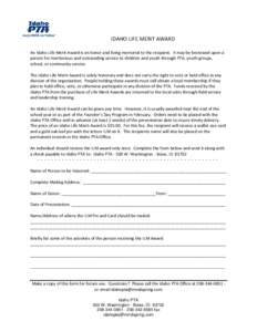 Microsoft Word - IDAHO LIFE MERIT AWARD  Form.doc