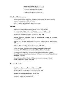 CURRICULUM VITAE (short format) Jon Driver, MA DPhil FMedSci FBA Professor of Cognitive Neuroscience