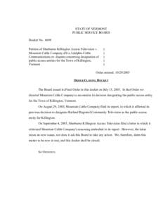 Legal terms / Clarendon /  Vermont / Essential Air Service / Rutland Southern Vermont Regional Airport / Rutland /  Vermont / Killington /  Vermont / Filing / Docket / Killington Ski Resort / Rutland County /  Vermont / Vermont / Legal procedure