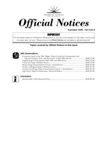 Official Notices November 2000 – Vol 9 No 8 IMPORTANT The information below is the Board’s official advice to schools of the decisions it has taken, and should be acted upon as such. Please ensure the Official Notice