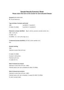 Sample Results Summary Sheet Please return this form to the Curator for each allocated Sample Sample ID: RA-QD02-0009 PI: Tomoki Nakamura  Type and date of analysis performed: