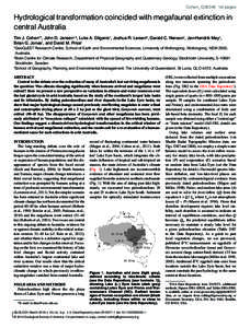 Cohen_G36346  1st pages  Hydrological transformation coincided with megafaunal extinction in central Australia Tim J. Cohen1*, John D. Jansen1,2, Luke A. Gliganic1, Joshua R. Larsen3, Gerald C. Nanson1, Jan-Hendrik May