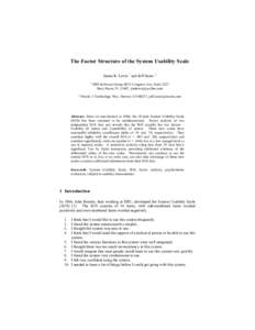 The Factor Structure of the System Usability Scale James R. Lewis 1 and Jeff Sauro 2 1 2