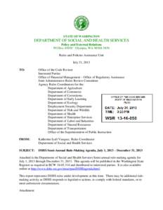 STATE OF WASHINGTON  DEPARTMENT OF SOCIAL AND HEALTH SERVICES Policy and External Relations PO Box 45850  Olympia, WA[removed]Rules and Policies Assistance Unit