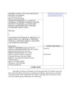 DISTRICT COURT, CITY AND COUNTY OF DENVER, COLORADO 1437 Bannock Street Denver, Colorado[removed]STATE OF COLORADO ex rel. JOHN W. SUTHERS, ATTORNEY GENERAL FOR THE