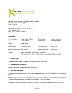 Citizens’ Bond Oversight Committee Meeting Minutes Thursday, December 15, 2011 5:00 – 7:00 PM