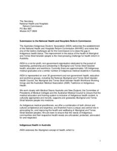 The Secretary National Health and Hospitals Reform Commission PO Box 685 Woden ACT 2606