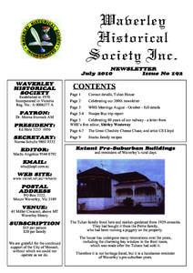 Waverley Historical Society Inc. CONTENTS Established in 1970 Incorporated in Victoria