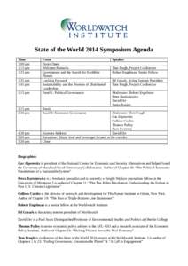 State of the World 2014 Symposium Agenda Time 1:00 pm 1:15 pm 1:25 pm