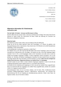 Allgemeine Teilnehmerinformation  1 Universität zu Köln Prof. Dr. Wilhelm Hofmann